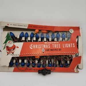 Vintage RENOWN Christmas Lights 25 Light multiple set w/ box blue
